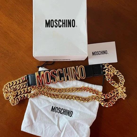 Moschino | Accessories | Moschino Gold Logo Black Leather 
